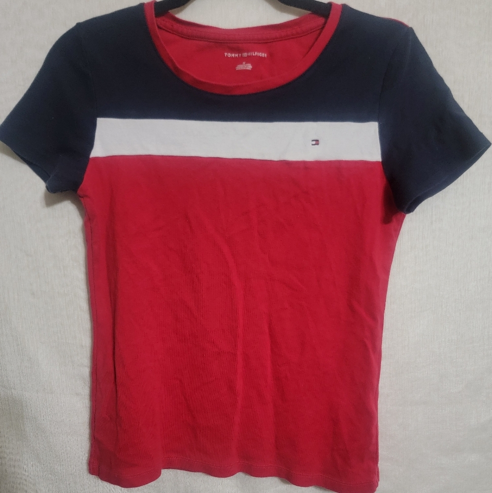 Tommy Hilfiger Women's Red and Navy Top